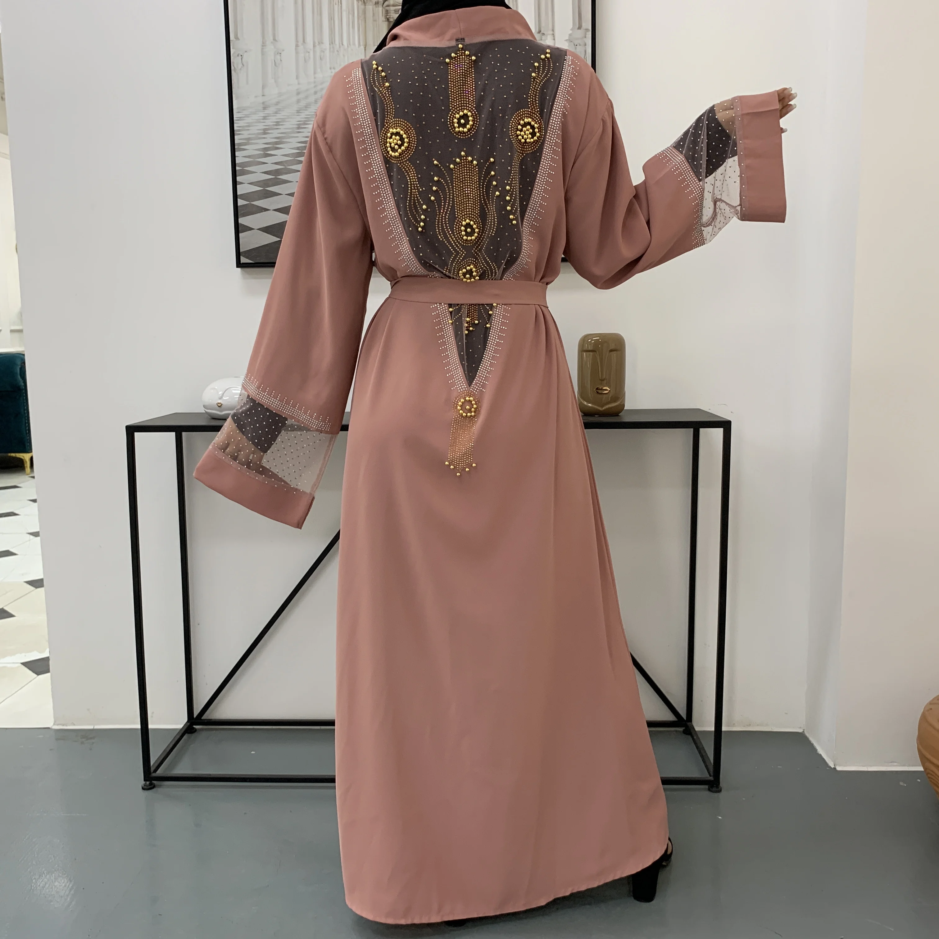 1824 Ramadan Eid Mubarak Abaya Dubai Femme Luxury Gold Rhinestones Muslim Dress Abayas Women