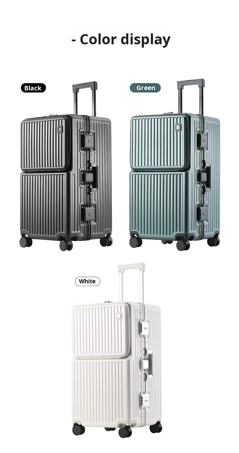 product 28 inch reinforced thicken aluminum frame travel luggage large capacity pc suitcase anti theft password front open trolley case-20