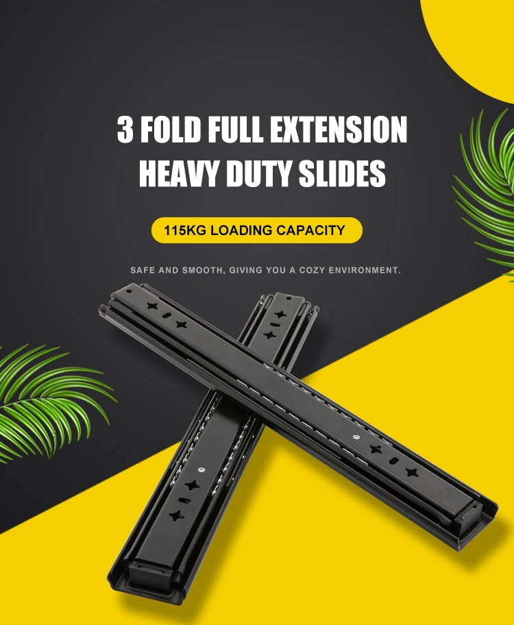 Runners Ball Bearing Locking Full Extension 100kgs Loaded 3 Fold  Rail 1000mm Heavy Duty Drawer Slide