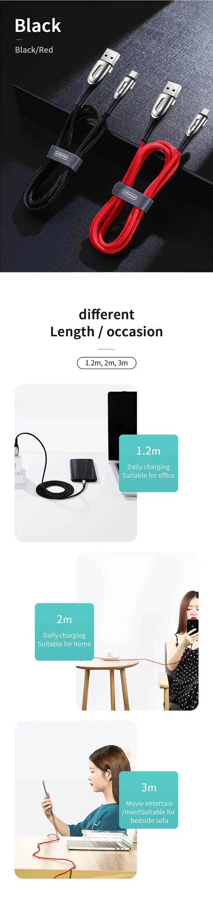 Joyroom data transmission sync fast charge usb charging type c cable nylon