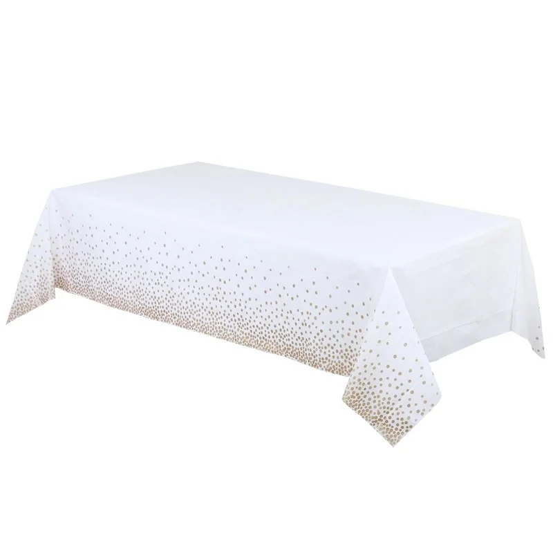 Gold Confetti Tablecloths Disposable White 8ft Rectangle Table Covers