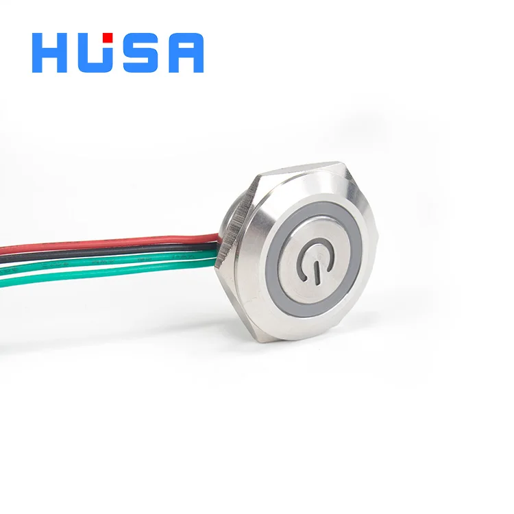 16mm tri-color RGB LED push button switch with stainless steel bezel and integrated wiring harness