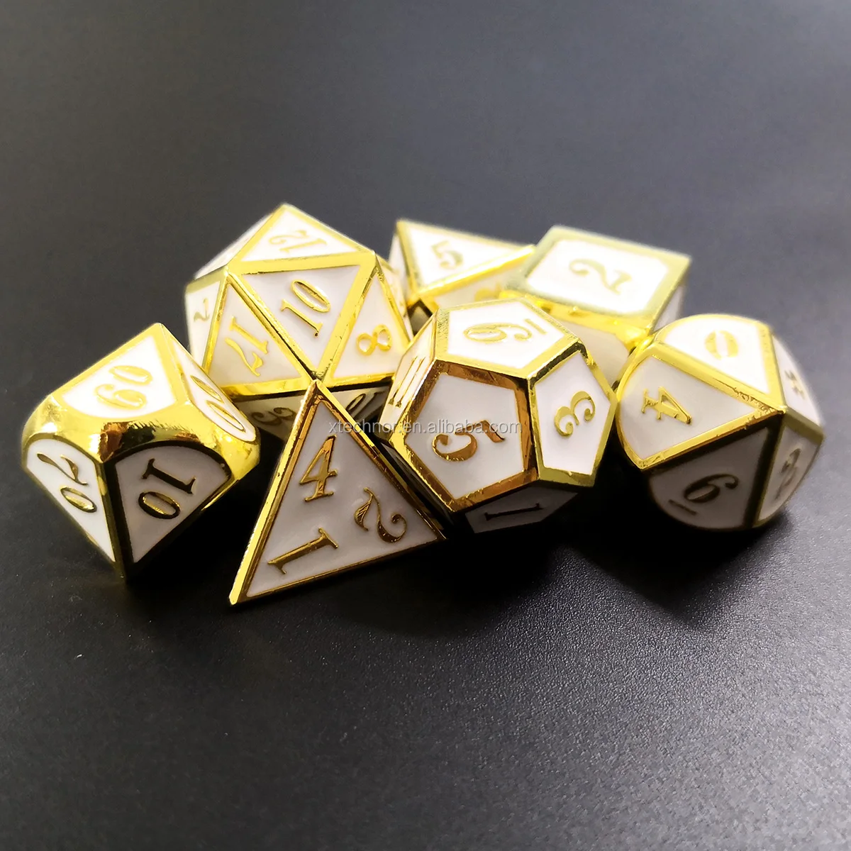 Sharp Edge Dnd Metal Dice Gold/white Color 7 Pieces One Set Polygon For