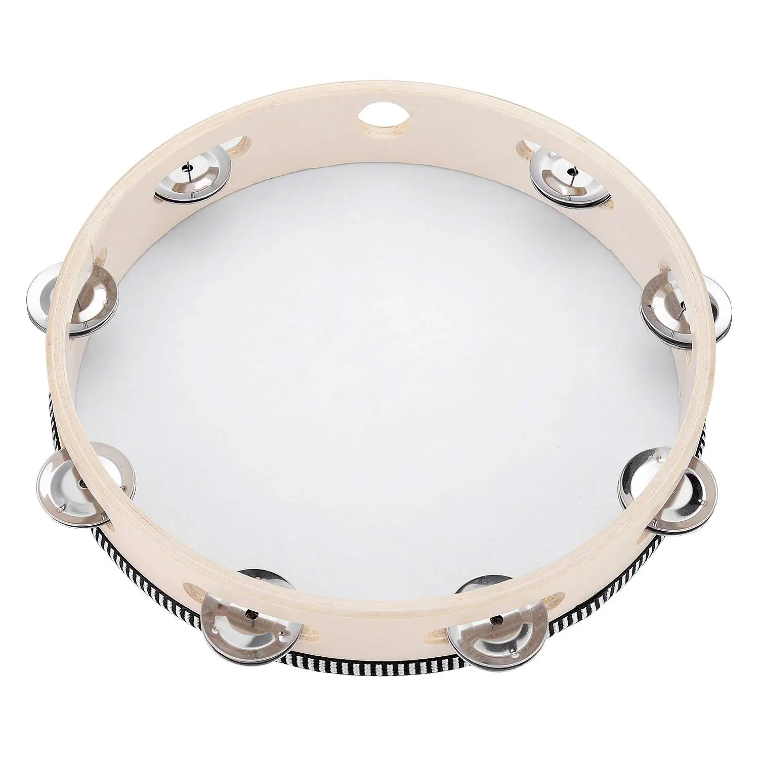 Sweet48 Beige Tambourine Beige 8 Hand Held Tambourine Drum Bell Birch Metal Jingles Percussion Musical Educational Toy Instrument for KTV Party Kids Games 