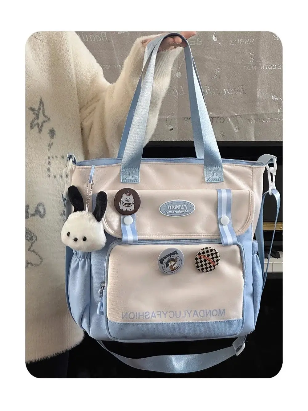 Japanese Style Large Capacity All-Match Portable Women's Single Shoulder Crossbody Bag Zipper Instagram Fashion Tutor Tote