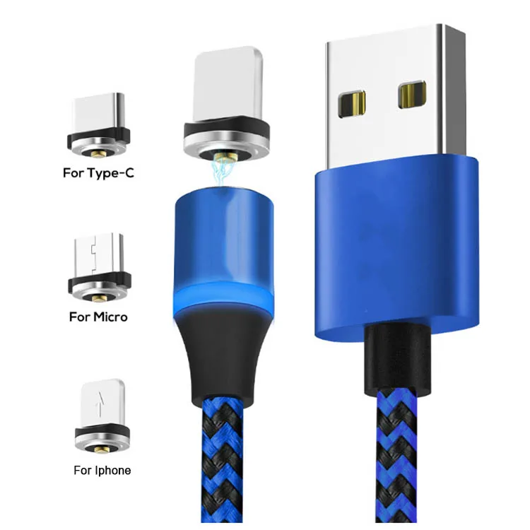 1m 3.3FT Nylon Braided LED Magnetic Micro USB Type C Charging Cable For Iphone usb cable phone