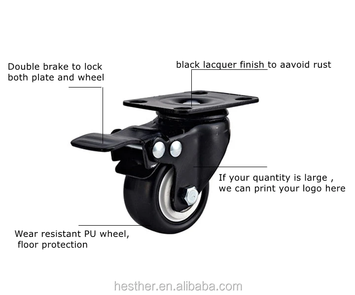 2 inch wheel casters black pvc small castor wheels  furniture caster wheel