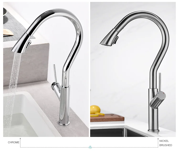 Two Function 360 Swivel Spout Single Lever Pull Chrome Finish Brass Kitchen Faucet Mixer Tap