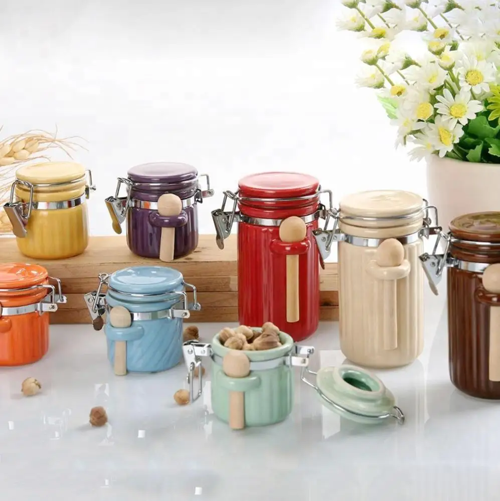 Hot Sale Cute Mini Spice Storage Ceramic Canister Set With Spoon Buy