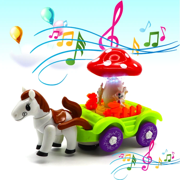 2021 Popular Kids Electric Universal Wheel Toys Mushroom Carriage With Music & Colorful Lights