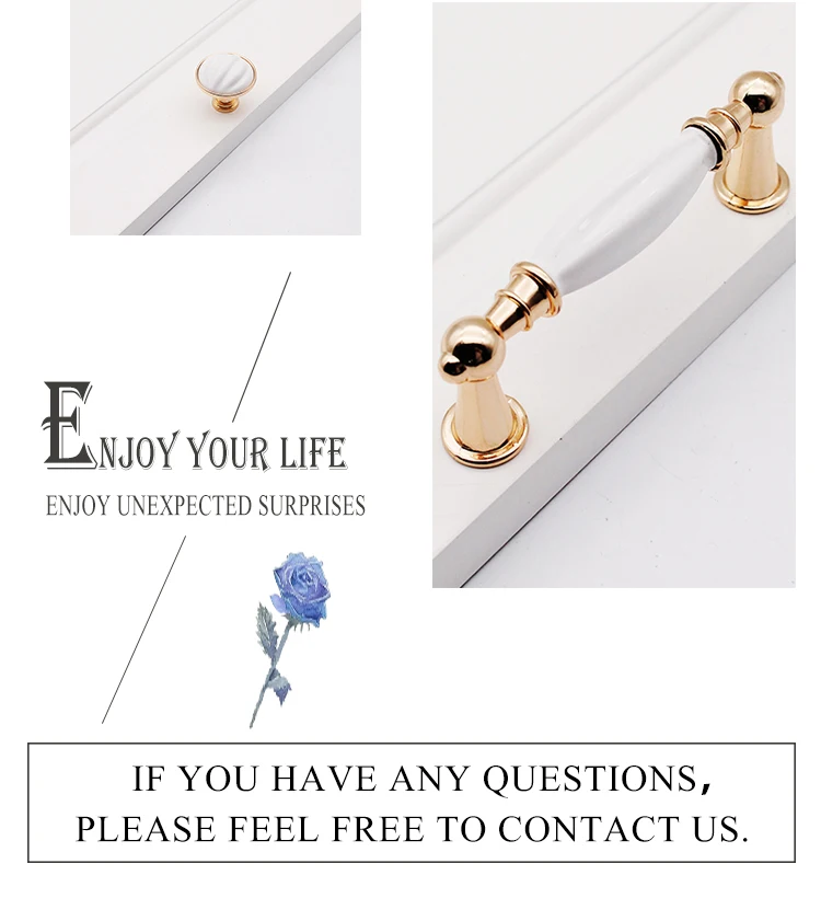 Western Fancy New Arrival Zinc Alloy Procelin Gold Ceramic Copper Drawer Handle
