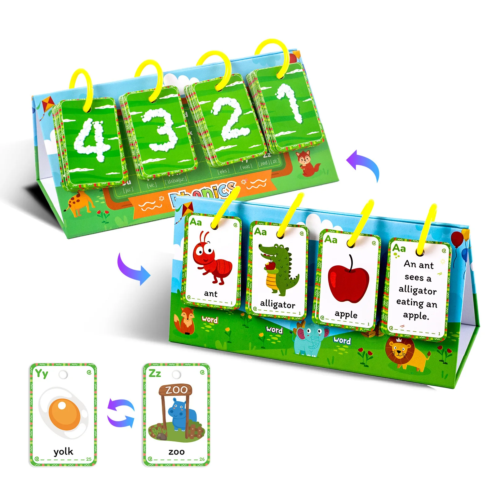 product 104pcs nature spelling words sentences desktop education card english illustration childrens early cognitive parent child-32