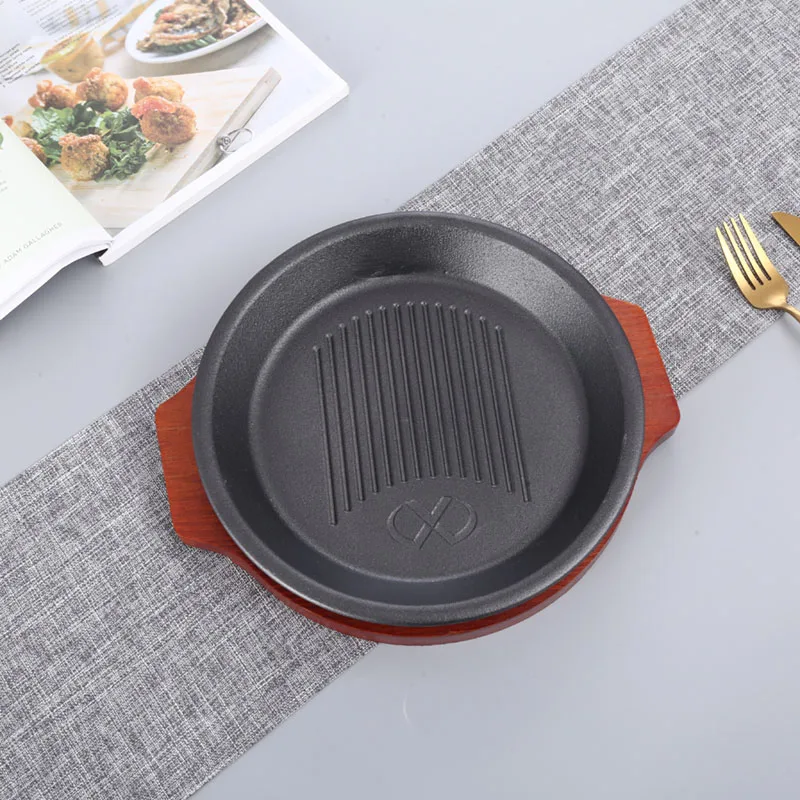 Oval Preseasoned Cast Iron Fajita Hot Skillet Plate Set Fry Grill