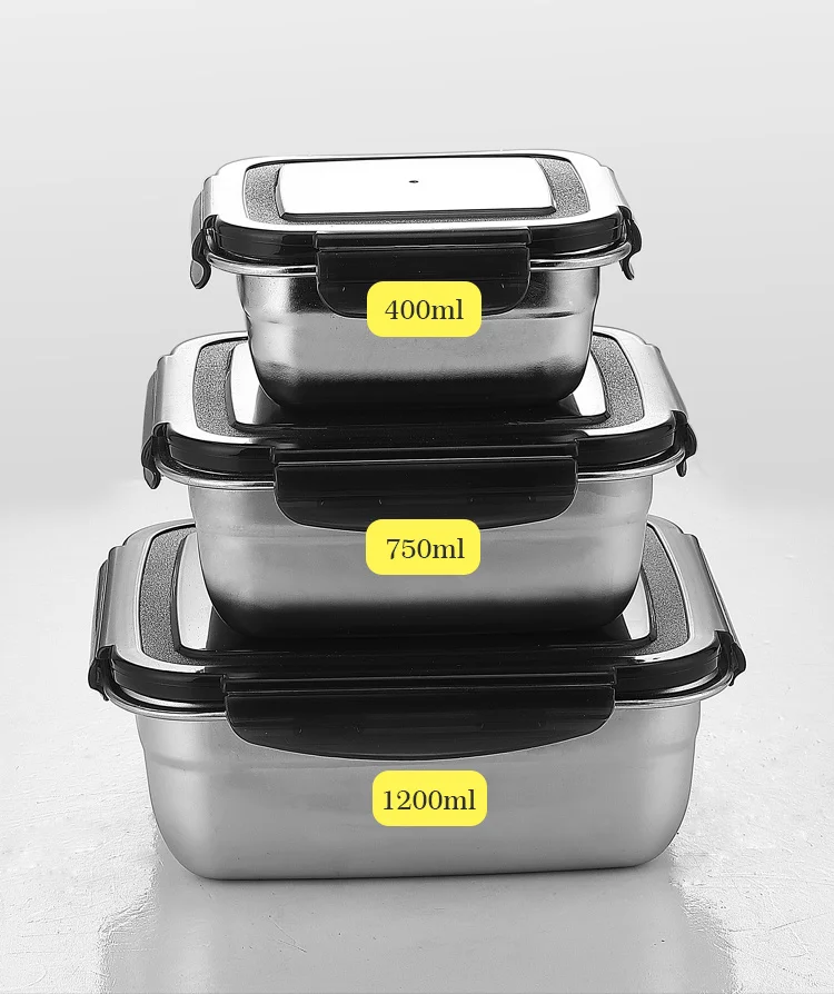 Square Food Container Airtight Metal Storage Box Stainless Steel