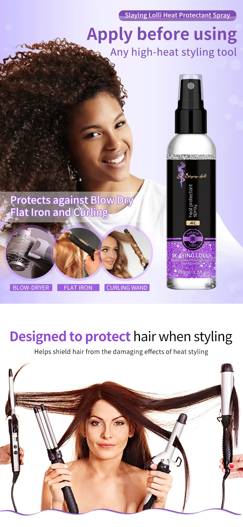 Custom Private Label Lightweight Heat Protectant Spray For Hair Heating