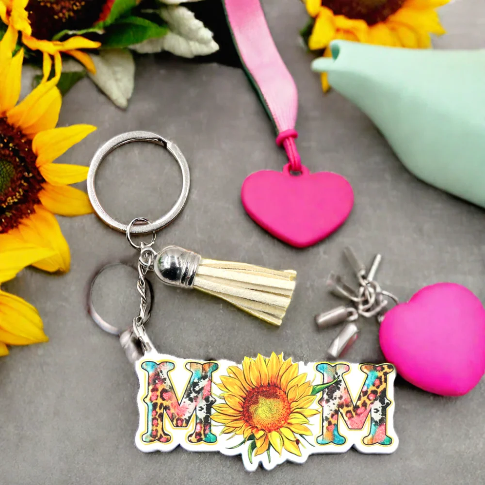 KH1310 2024 New Acrylic Sunflower Keychain Mom's Mother's Day Gift with UV Printing Stainless Steel Metal Type factory