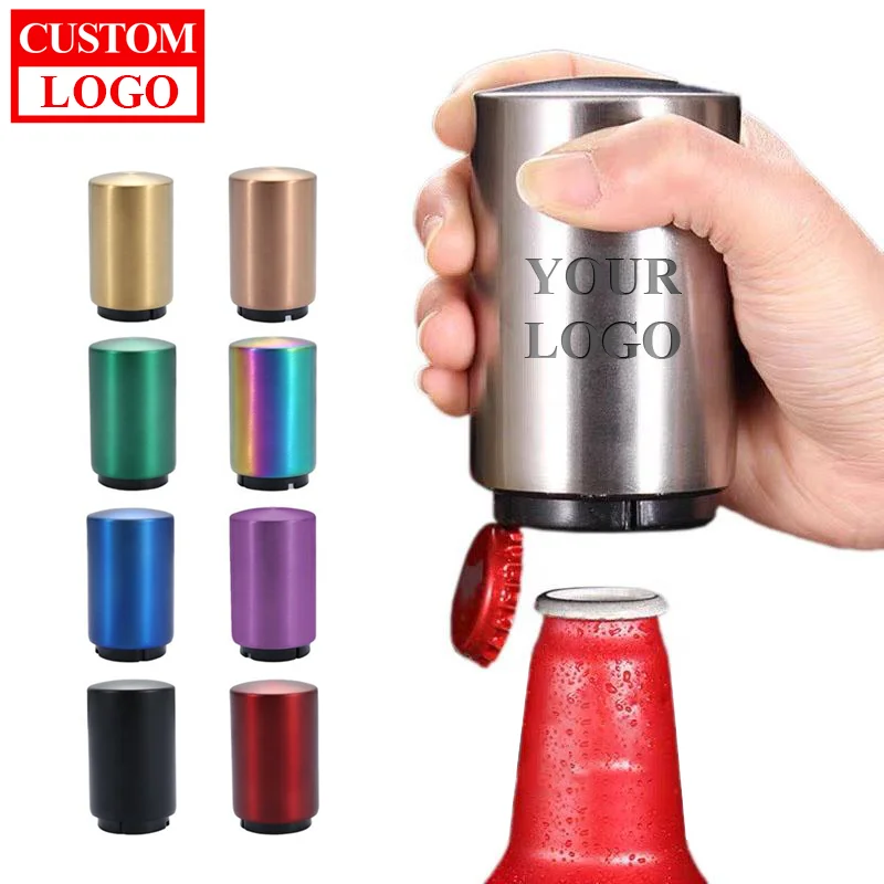 Portable automatic beer bottle opener custom logo bottle opener stainless steel automatic push down bottle opener for gift item