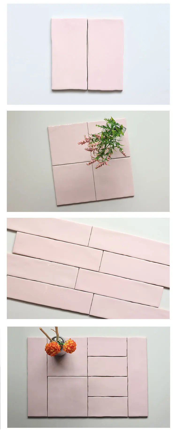 Glossy Glazed Irregular Edge Indoor Decoration Pink Ceramic Wall Tile