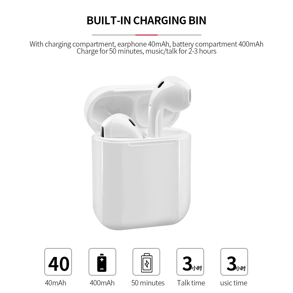 New i12 tws Wireless Bluetooths 5.0 Earphone TWS i12 Touch Control Earbuds i 12 tws HiFi Sound Headphones For All Smartphone - ANKUX.COM