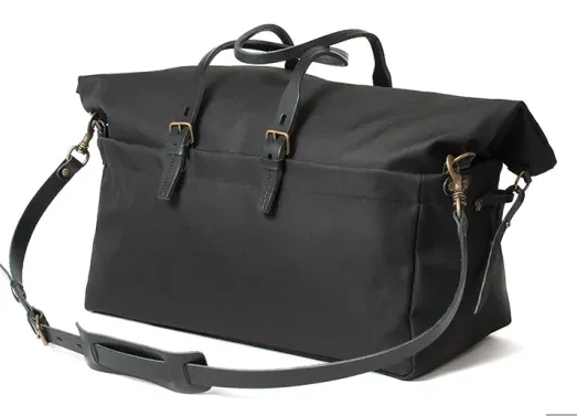 Wholesale Large Capacity Black Canvas Travel Bag Duffle with Leather Shoulder Strap
