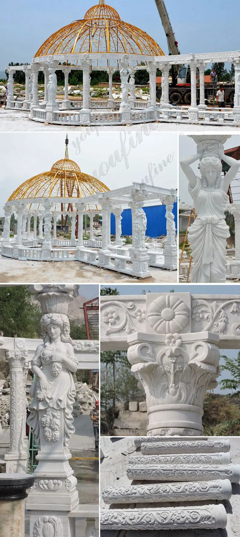 Outdoor Garden Decoration Hand Carved Natural Stone Pavilion Large Marble Gazebo for Sale