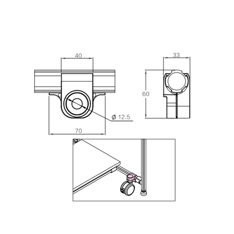 product side mounted caster connector third generation aluminum alloy grade 1000 series lean pipeline rod workbench-14