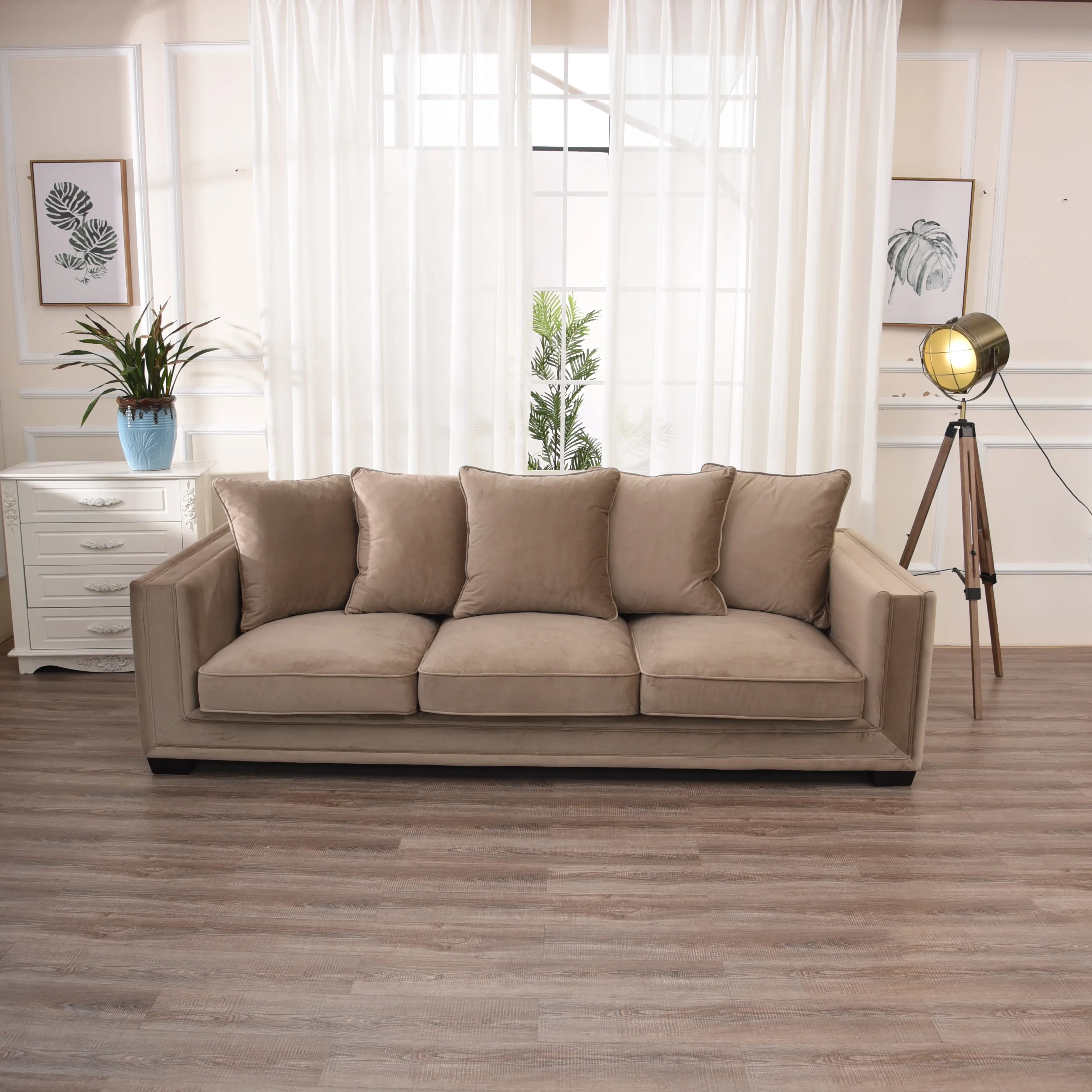 Home Coffee Color Fabric 3 Seat Designer Contemporary Salon Sofa Set ...