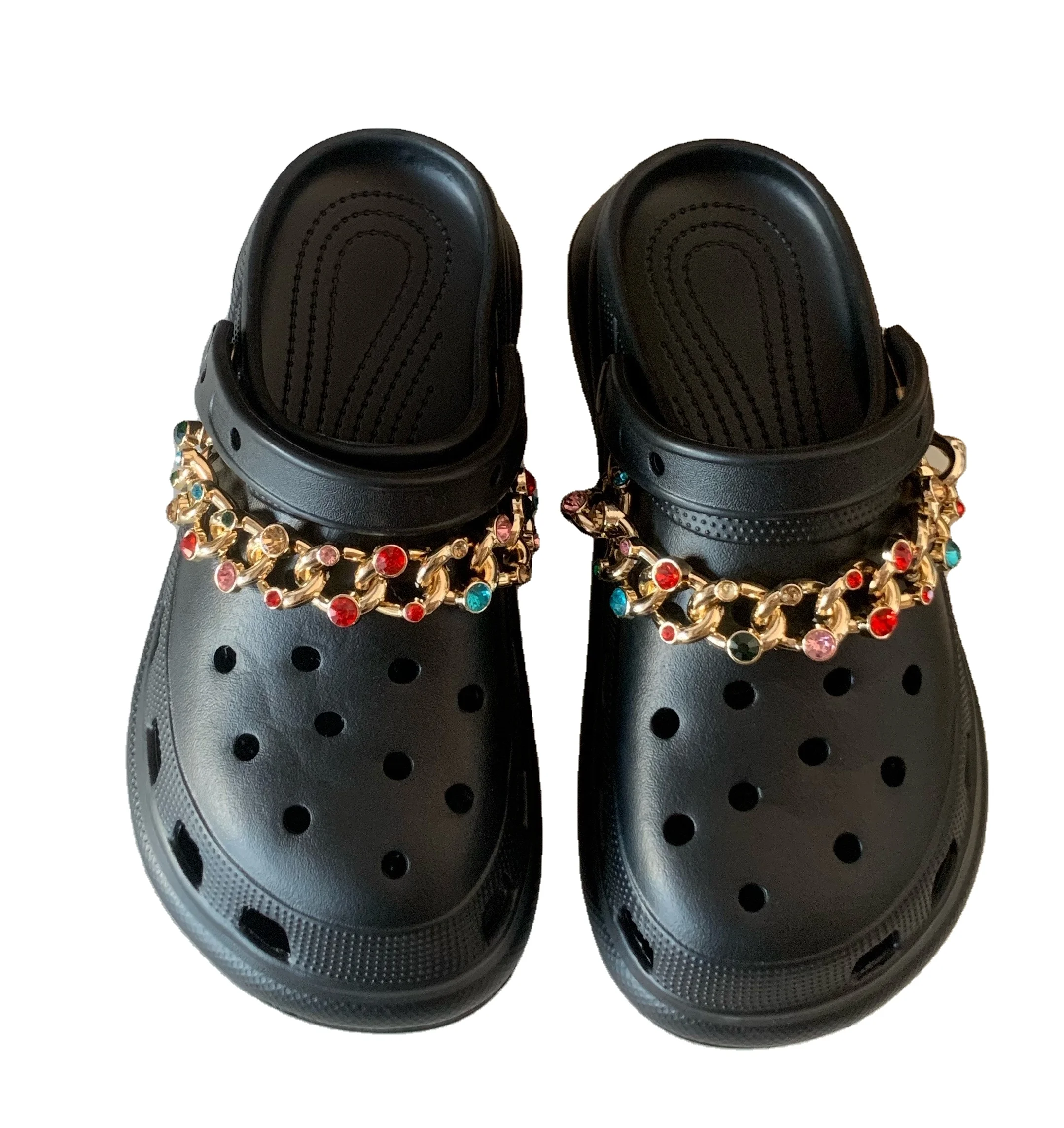 Metal Shoe Decorations Clogs Bae Clog With Rhinestone Fir Gold Chains