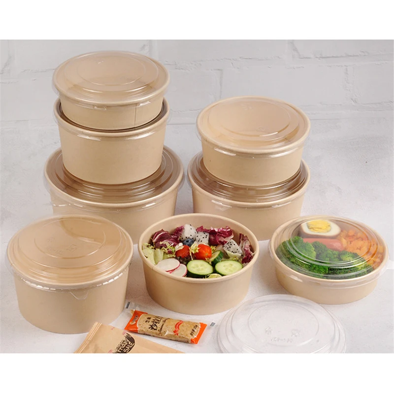 Eco Kraft Paper Disposable Round Cardboard Salad Food Bowls Container