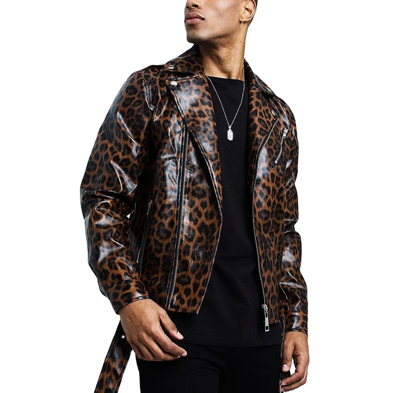 2021 Men's Casual Leopard Print PU Motorcycle Jacket - Stylish
