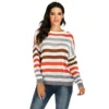 Autumn and winter women's striped sweater patchwork loose knit pullover sweater