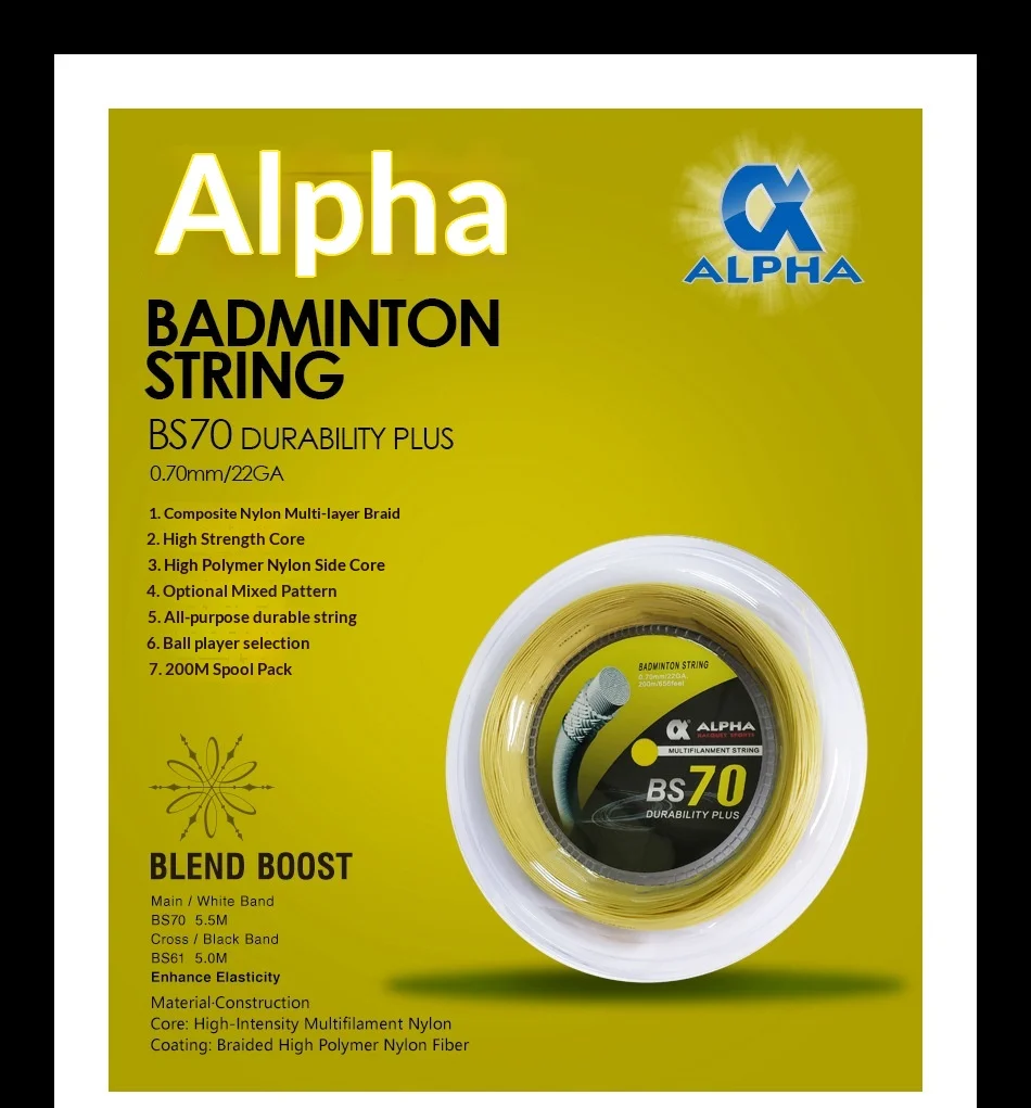 ALPHA BS70 10M Nylon Badminton String Custom-Made Service Durable High ...