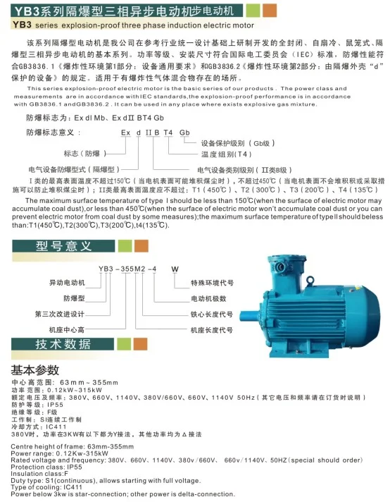 YB3 Series Explosion-Proof Three Phase Induction Electric Motor