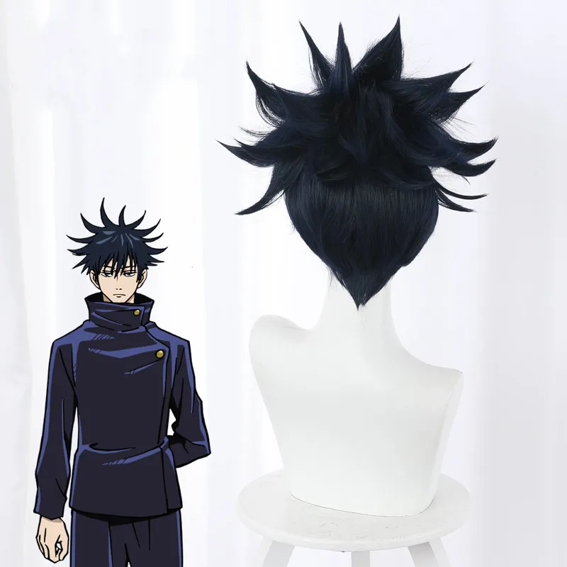 Wholesale Fushiguro Megumi Wig Cosplay 35cm Short Navy Blue Jujutsu Kaisen Anime Peluca Synthetic Halloween Hair Wig