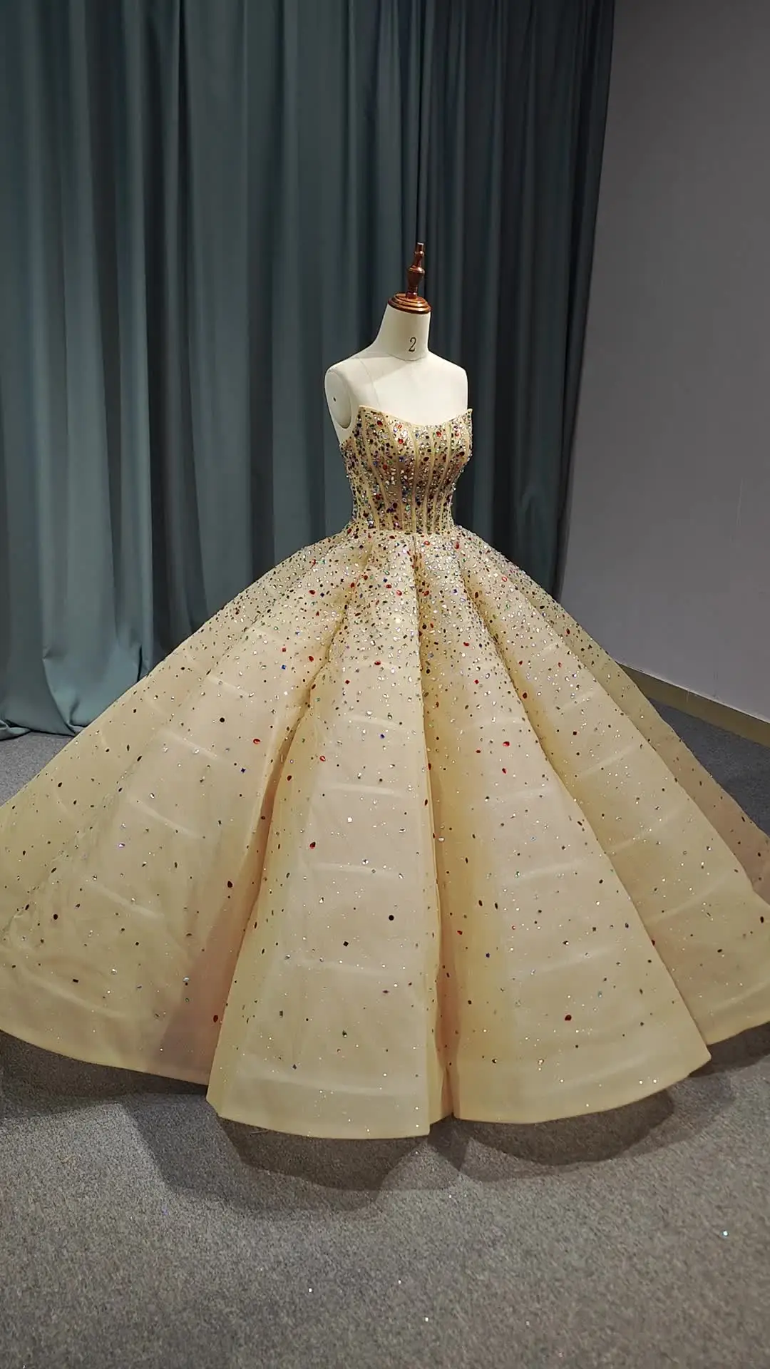 Maxi Gown Gold Sequins Elegant Square Neckline Dress