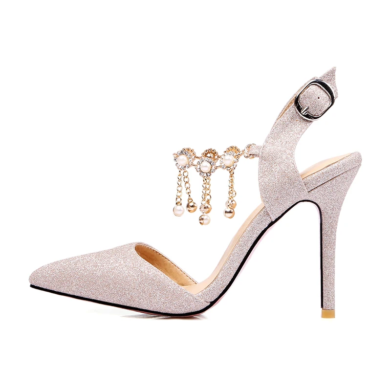Hot Selling Glitter Prom Shoes Slingback Party Shoes Pointed Toe Wedding Party High Heels