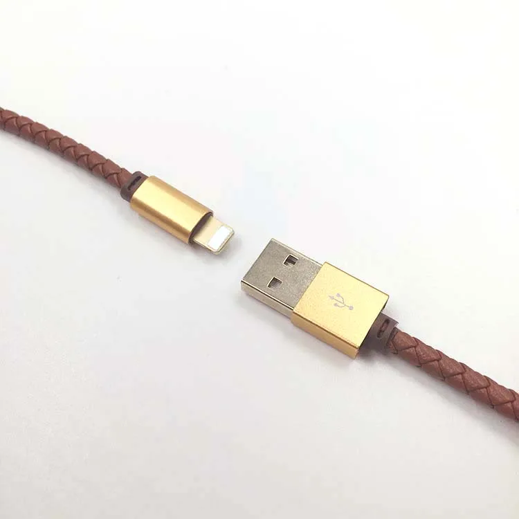 Customized PU Leather Braided Metal Case Micro USB Cable Type C Data Cable Fast Charging Cable for iphone - ANKUX.COM