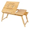 Best selling rustic natural wooden engrave bed table foldable with drawer