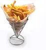 Metal french fry holder cone basket cone stand for fries fish and chips and appetizers, stainless steel wire single cone server