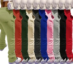 Women Joggers 2021 Fall Custom Logo Sweatpants Winter Solid Ladies Clothing Thick Trousers Casual Drawstring Stacked Sweat Pants
