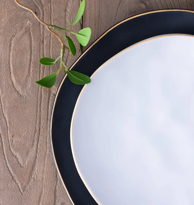 elegant matte black porcelain kitchen plates set dinner luxury dinnerware sets with golden rim  .jpg