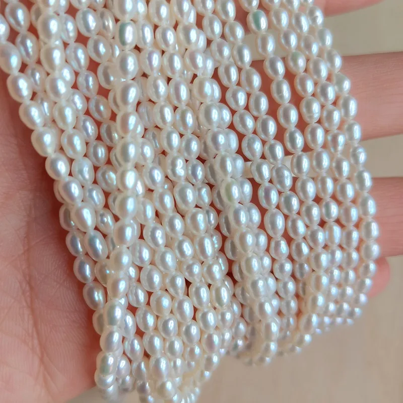 Wholesale Strands 4a Top Quality Natural Tiny Rice Freshwater Pearls 3