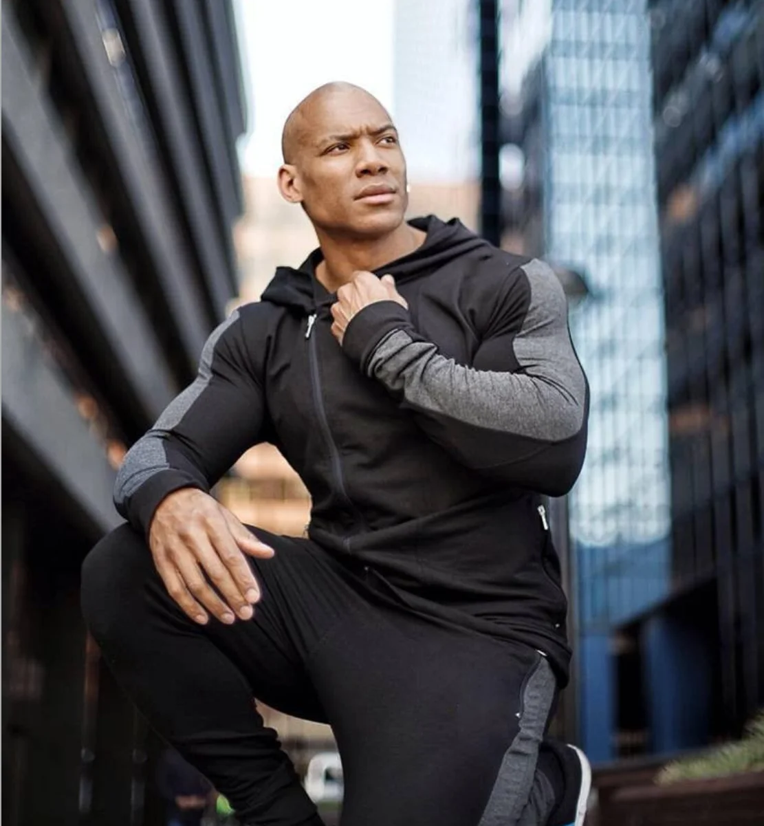 时尚独特的舒适拉链帽衫慢跑运动西装男士健身服服装