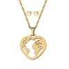 Tiny Love Heart Necklace Earrings Sets Stainless Steel Globe World Map Jewelry Set Fashion Travel Jewelry