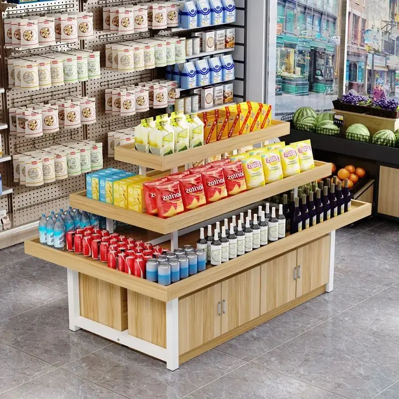 Supermarket Wooden Retail Shelving Display Shop Shelves Snacks Cosmetic ...