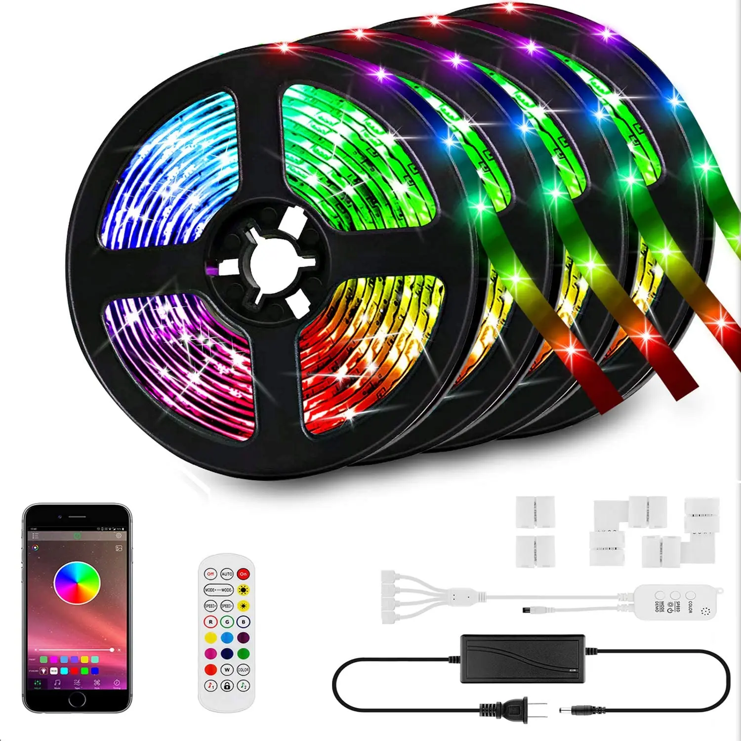 66ft/20M LED Strip Lights Kit LED Tape Strips RGB LED Light Strips Sync to Music Smart App Strip Light,Bluetooth Controller
