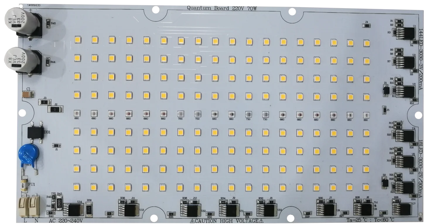 Triac SCR Dimmable 70W Driverless DOB AC LED PCBA 220V AC Horticulturing Lighting Board LM301B LED PCB board for Agro LED light