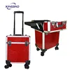 Red PVC skin Professional Makeup Trolley Case On Wheels