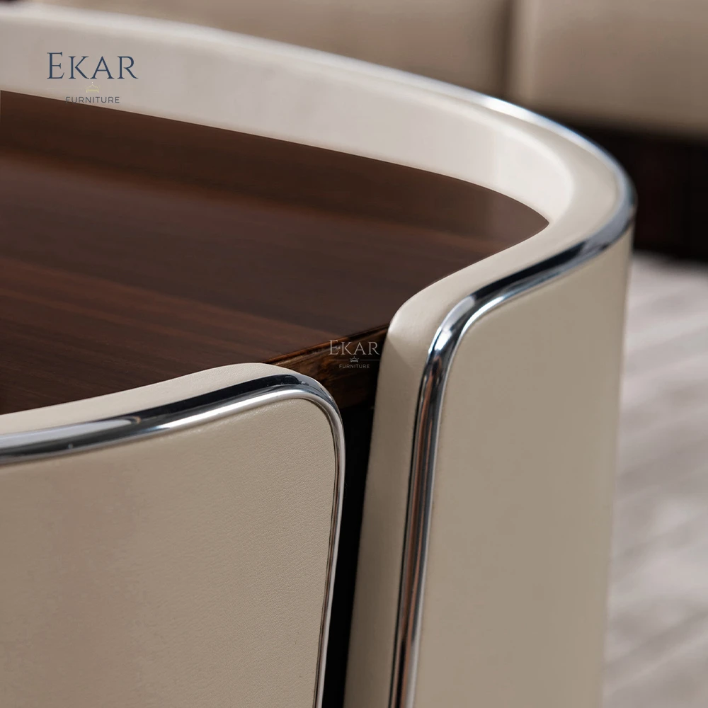 product ekar furniture modern italian light color luxury table solid wood leather cover luxury side table high end living room set489-66