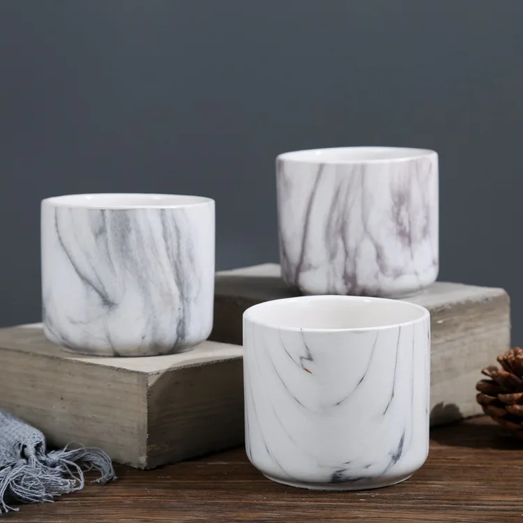 Marble Grain Ceramic Candle Holders Vessels Wholesale Candle Jar With